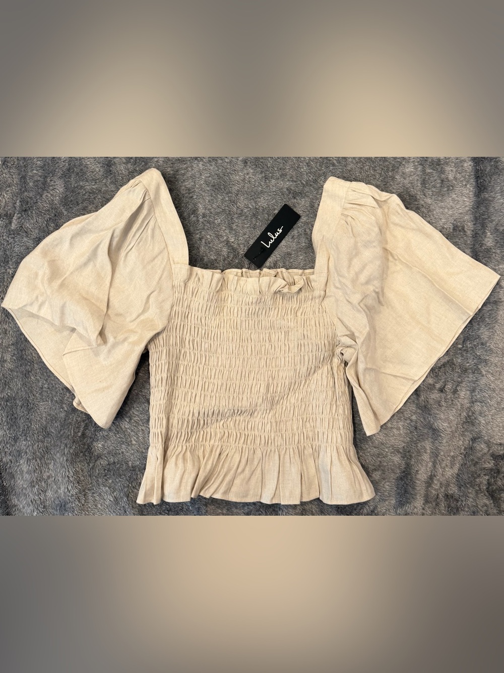 Lulu's Cream Smocked Square-Neck Peasant Top